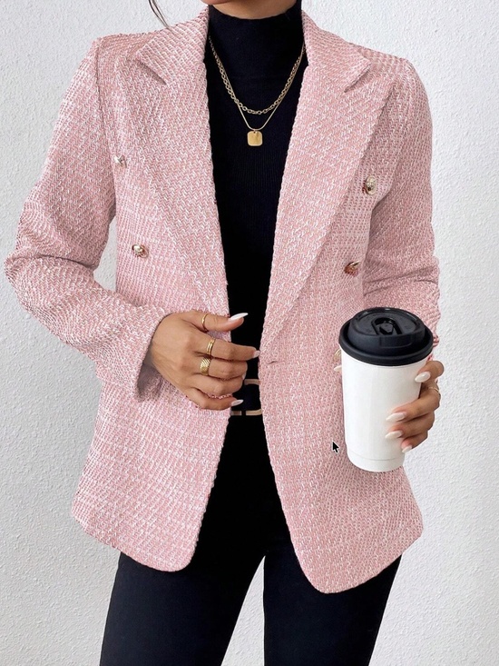 Jackets & Blazers - Classic Tweed Double Button Blazer Jacket